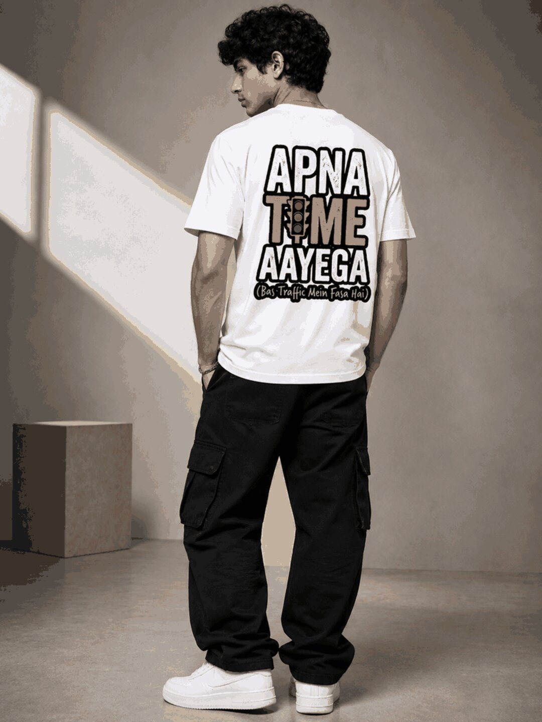 Apna Time Aayega Printed Round Neck Regular Pre-customized Tshirt for Men