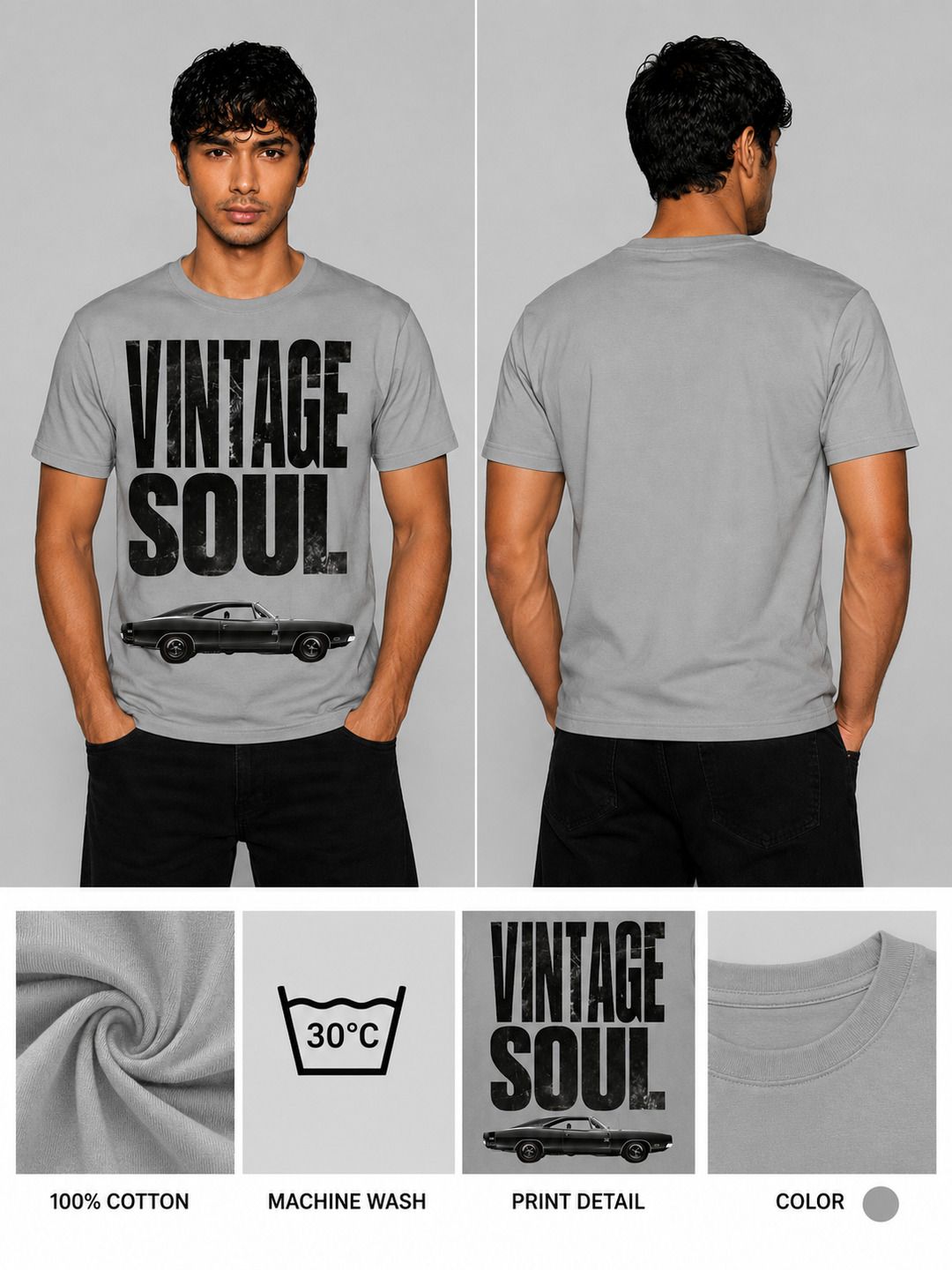 Vintage soul Printed Round Neck Regular Pre-customized Tshirt for Men