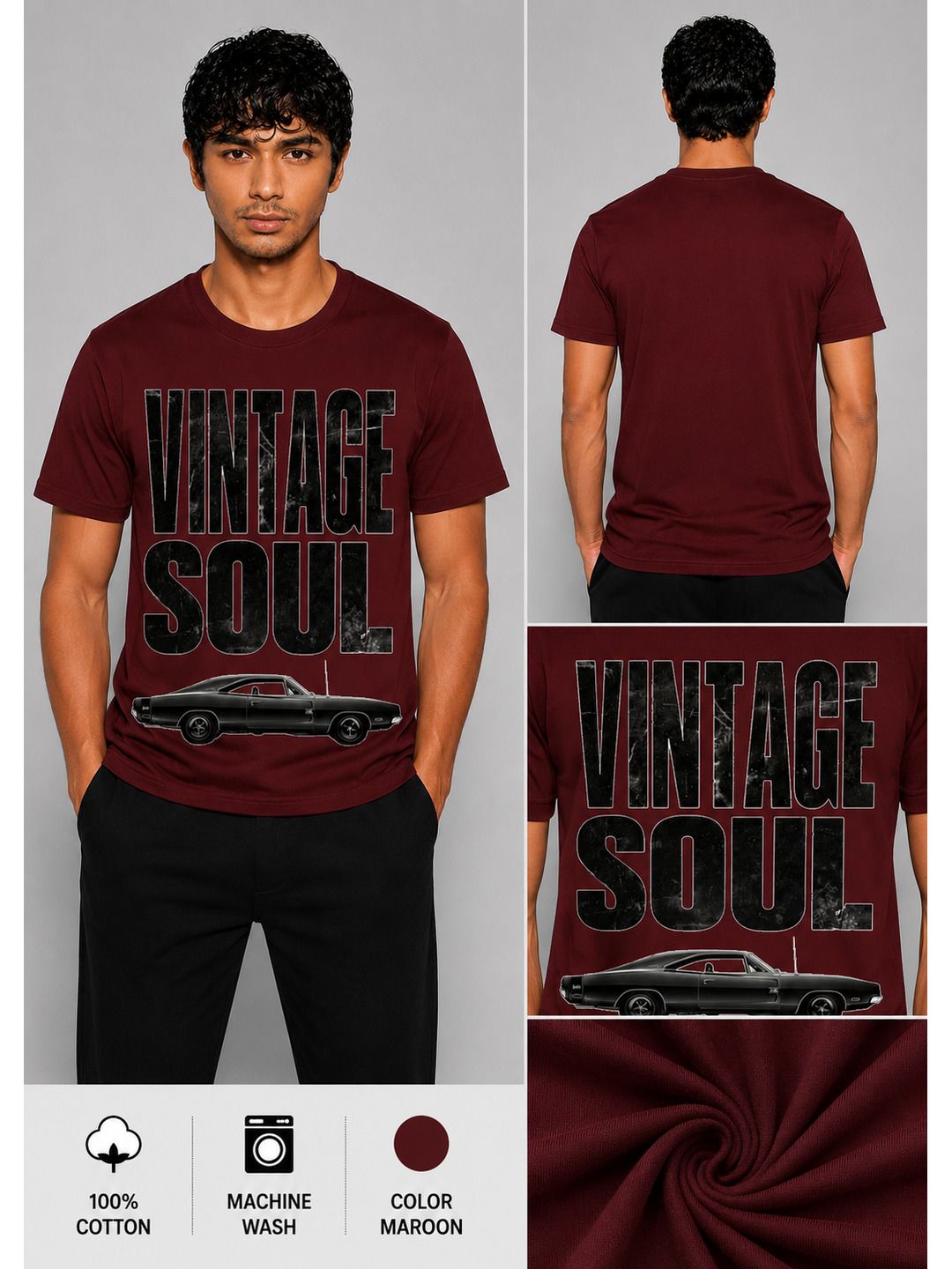 Vintage soul Printed Round Neck Regular Pre-customized Tshirt for Men
