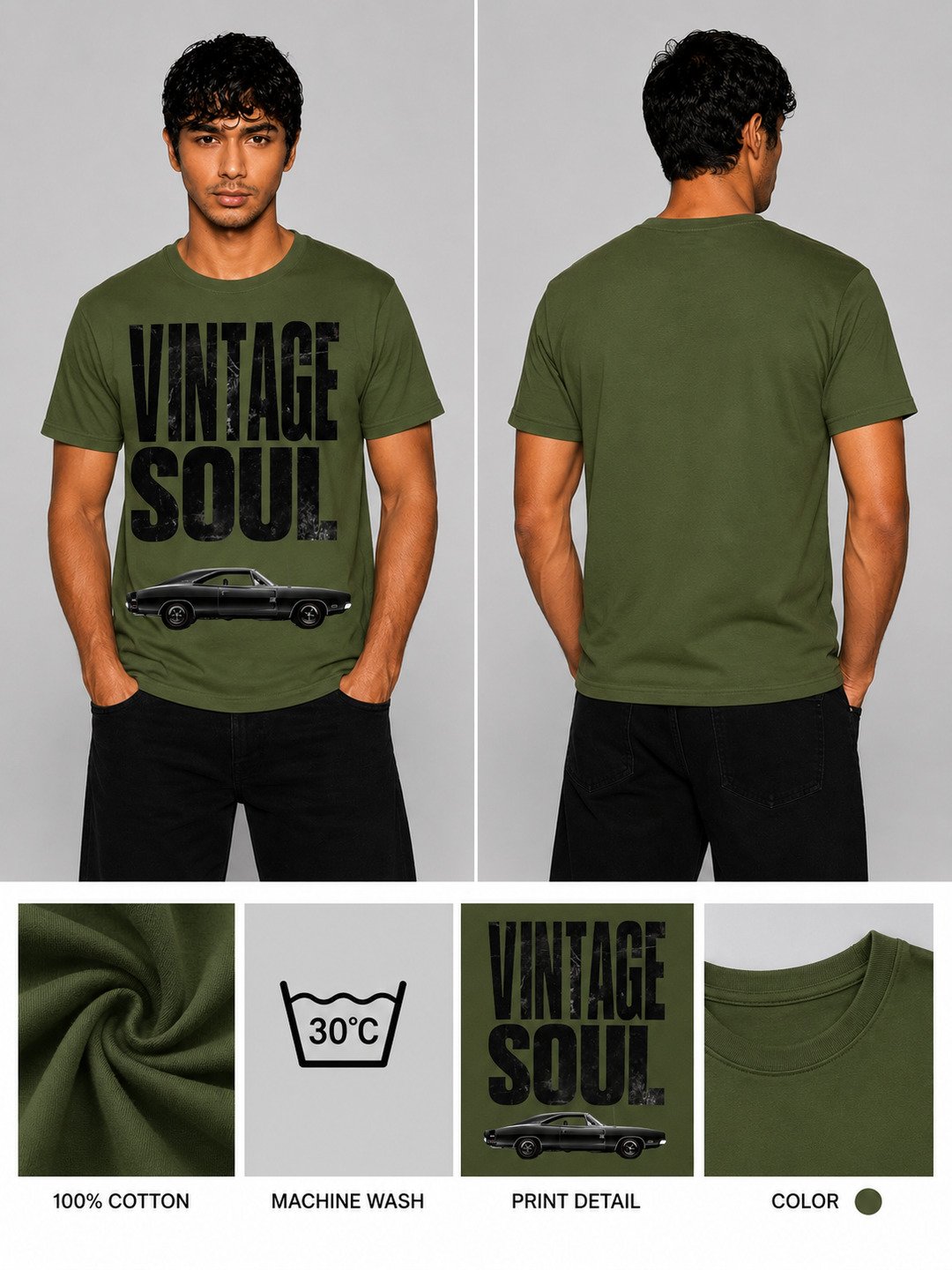Vintage soul Printed Round Neck Regular Pre-customized Tshirt for Men
