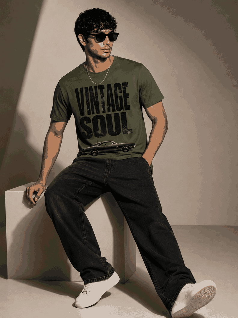 Vintage soul Printed Round Neck Regular Pre-customized Tshirt for Men