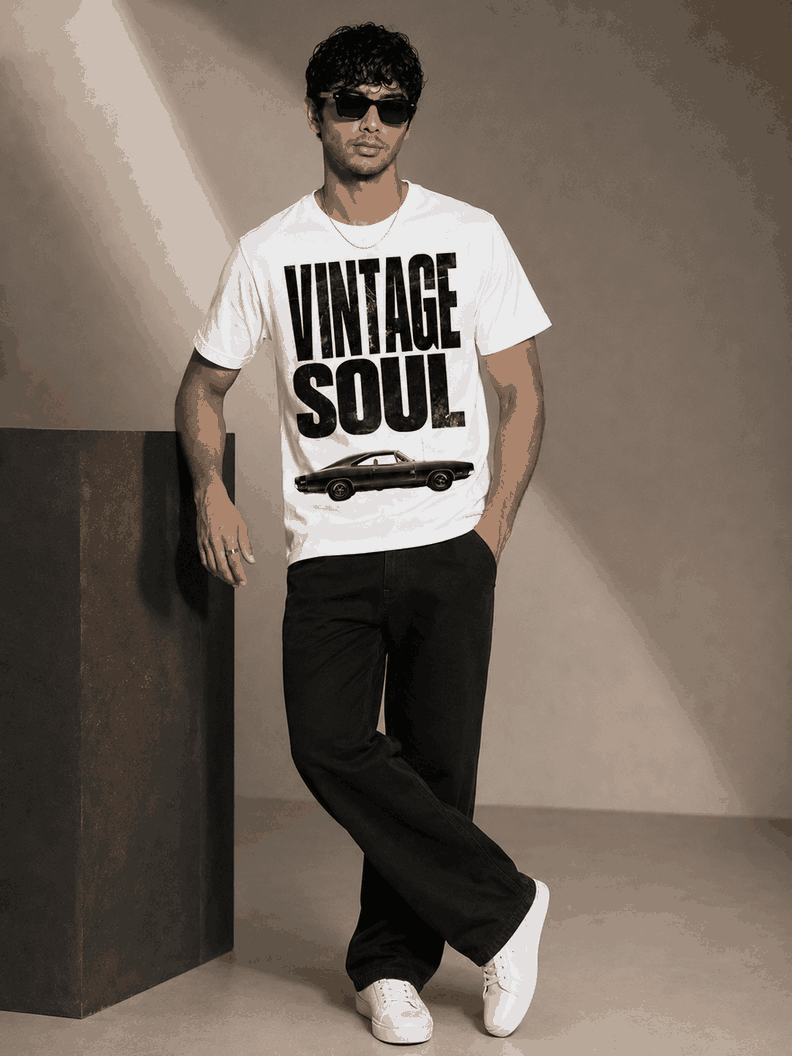 Vintage soul Printed Round Neck Regular Pre-customized Tshirt for Men