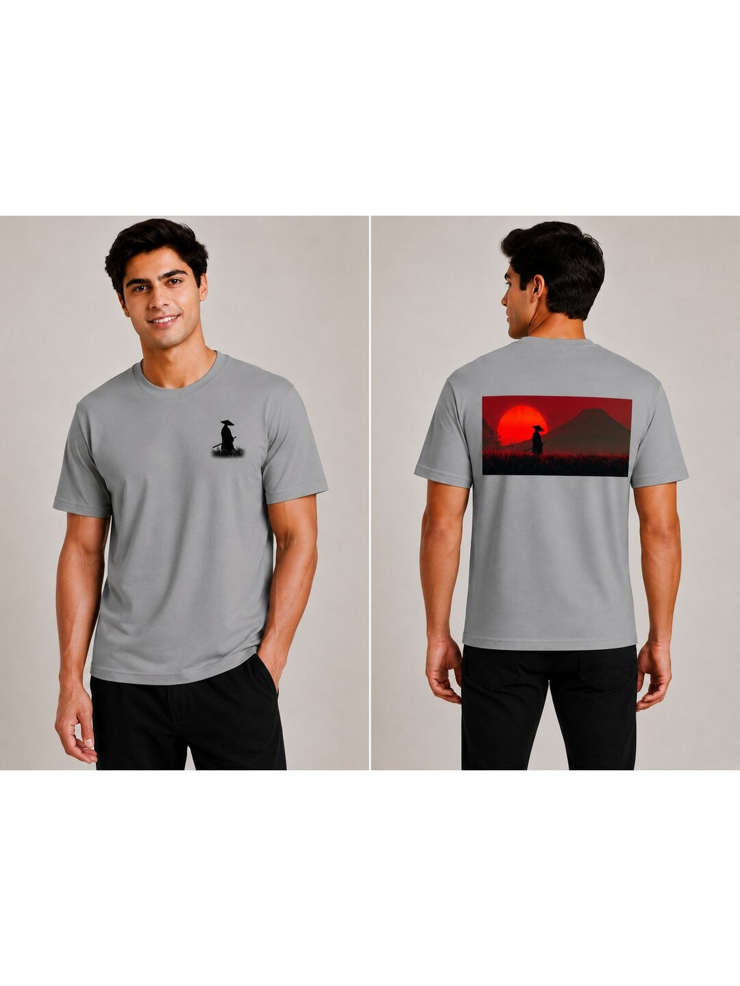 Sakura Warrior Printed Round Neck Regular Pre-customized Tshirt for Men