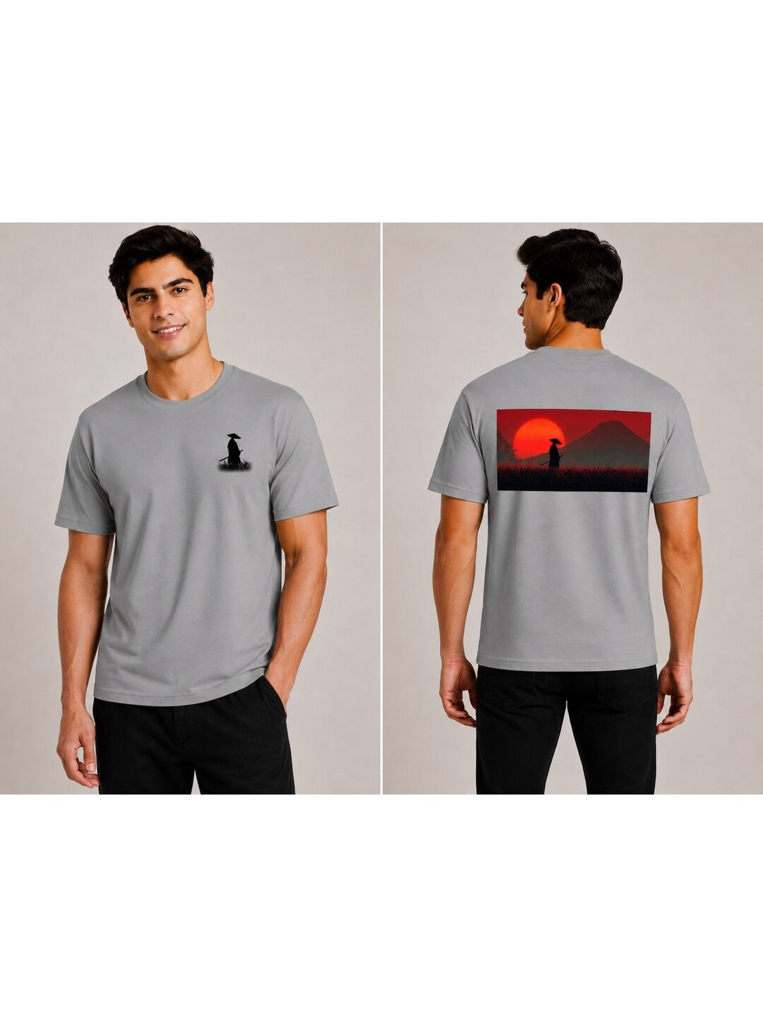 Sakura Warrior Printed Round Neck Regular Pre-customized Tshirt for Men