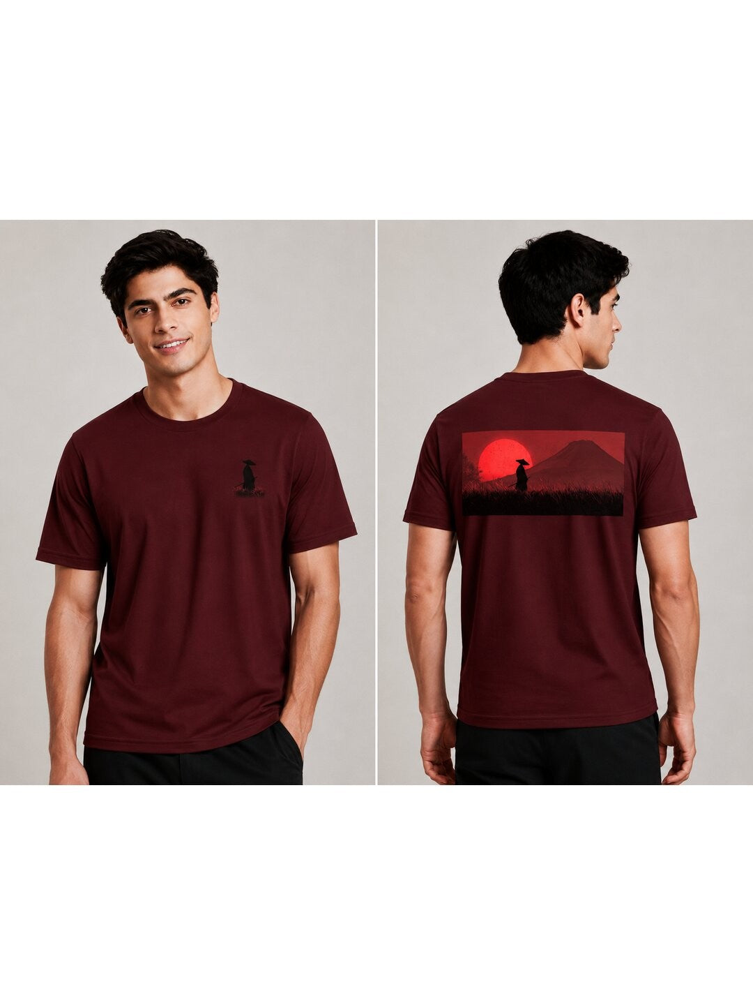Sakura Warrior Printed Round Neck Regular Pre-customized Tshirt for Men