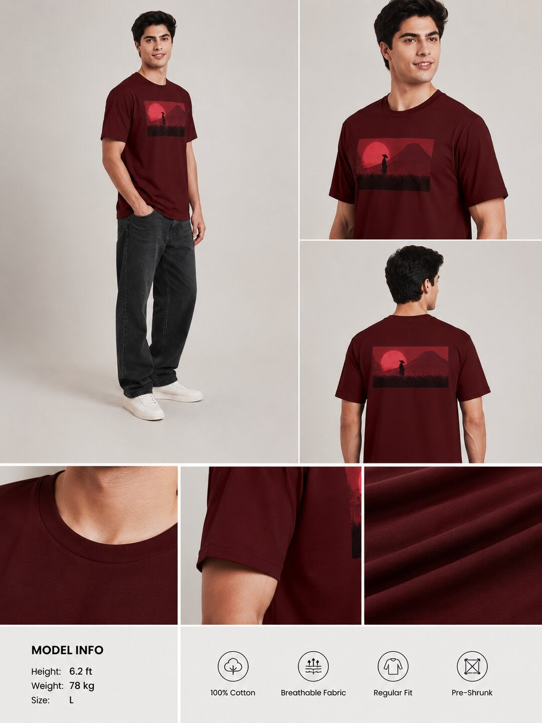 Sakura Warrior Printed Round Neck Regular Pre-customized Tshirt for Men