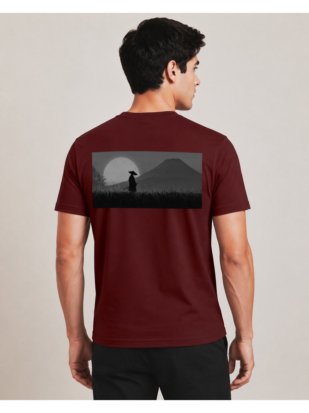 Sakura Warrior Printed Round Neck Regular Pre-customized Tshirt for Men