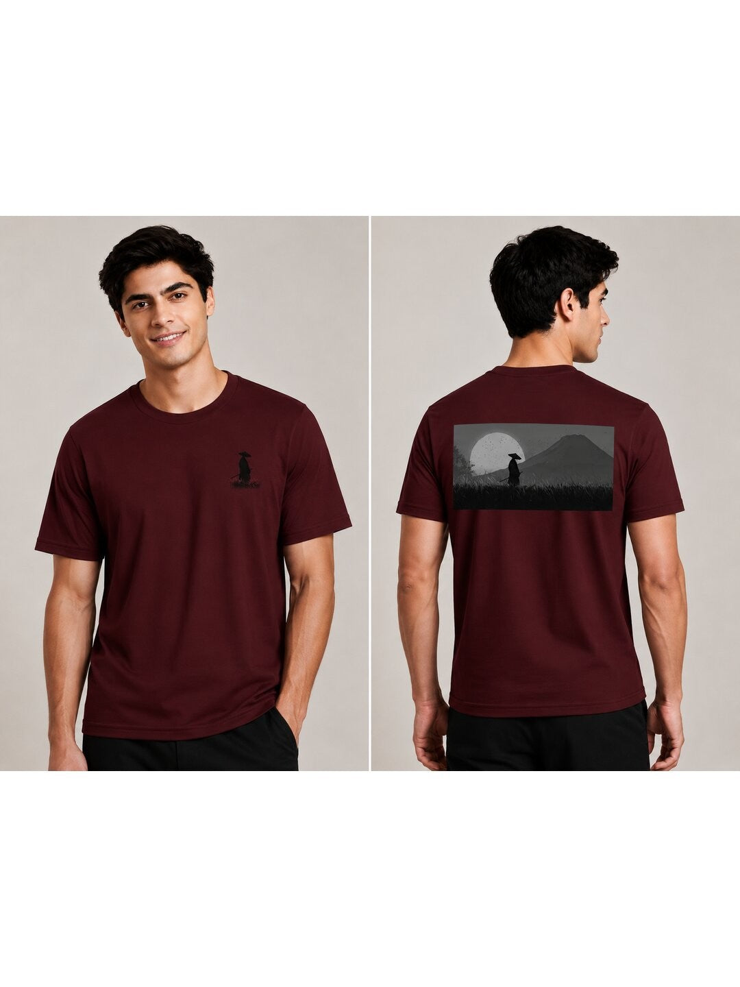 Sakura Warrior Printed Round Neck Regular Pre-customized Tshirt for Men
