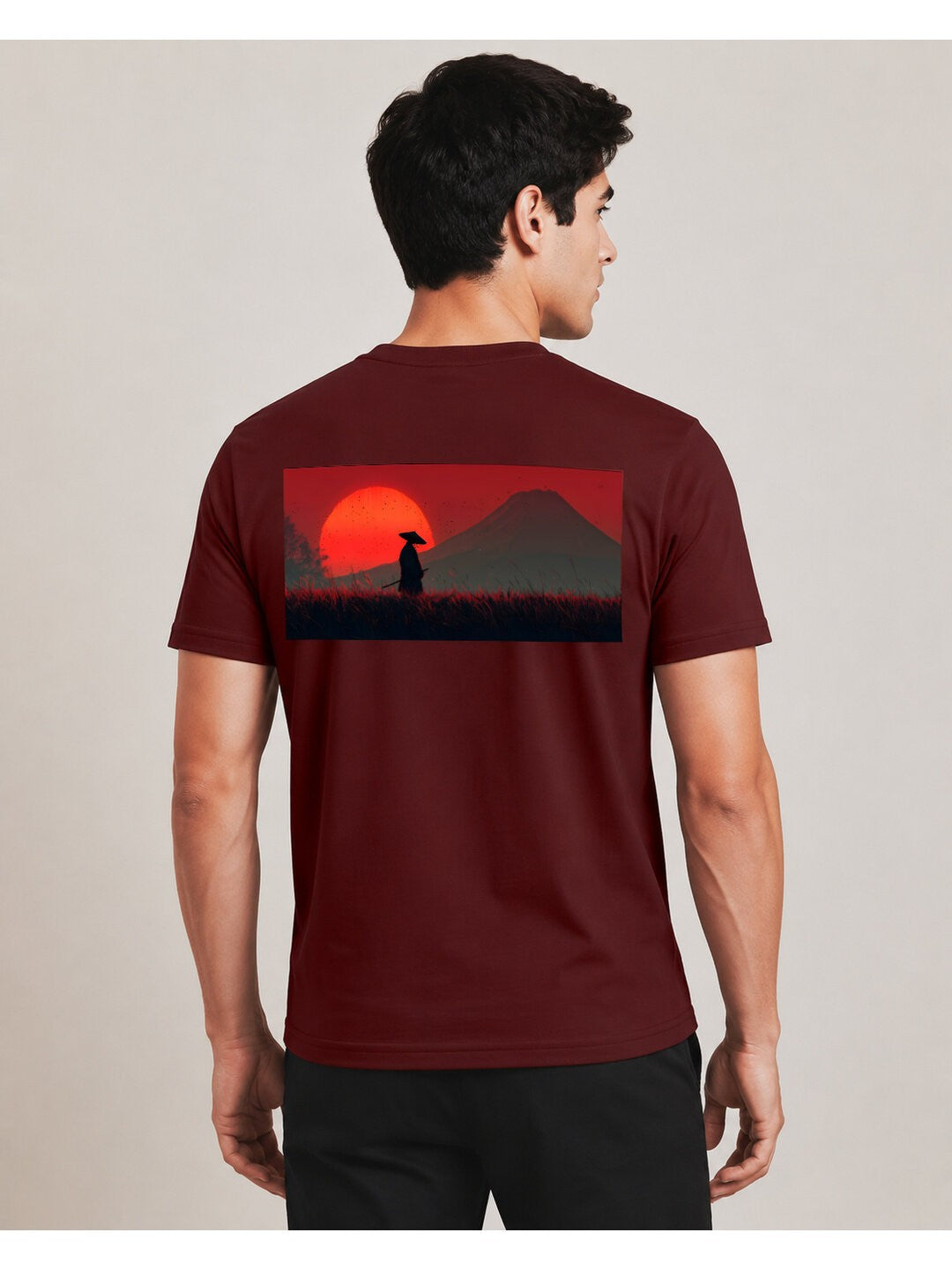 Sakura Warrior Printed Round Neck Regular Pre-customized Tshirt for Men
