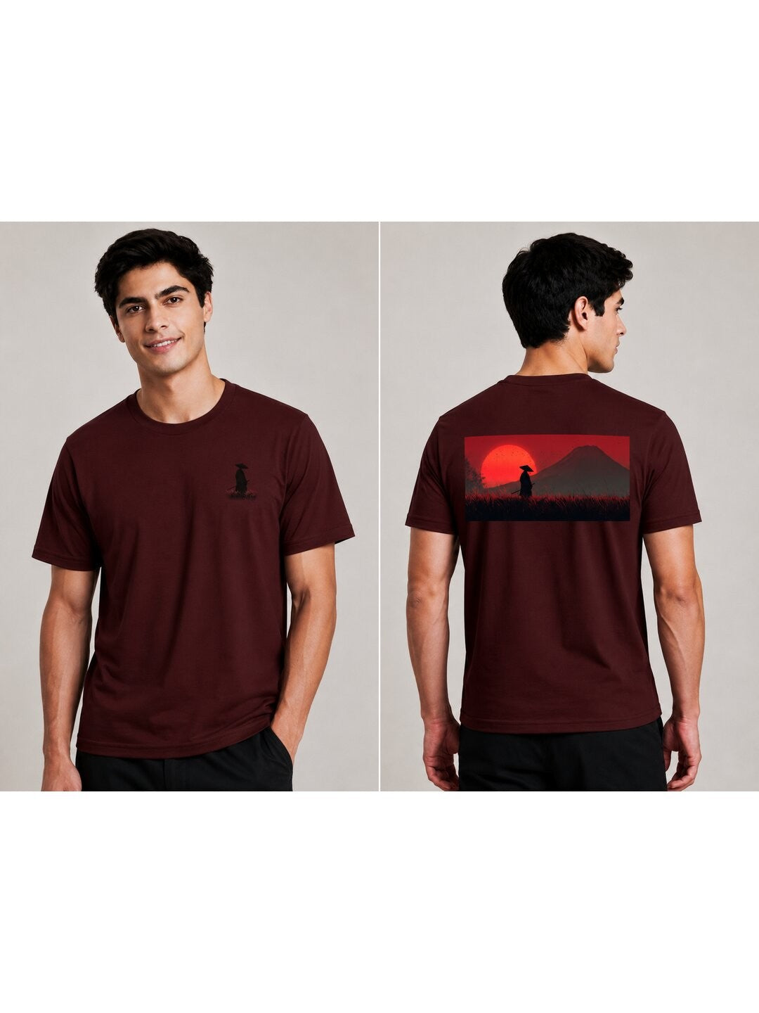 Sakura Warrior Printed Round Neck Regular Pre-customized Tshirt for Men