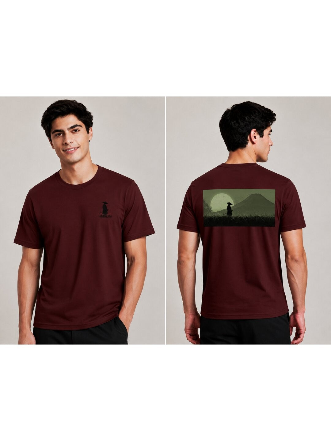 Sakura Warrior Printed Round Neck Regular Pre-customized Tshirt for Men