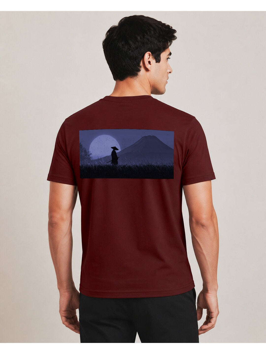 Sakura Warrior Printed Round Neck Regular Pre-customized Tshirt for Men