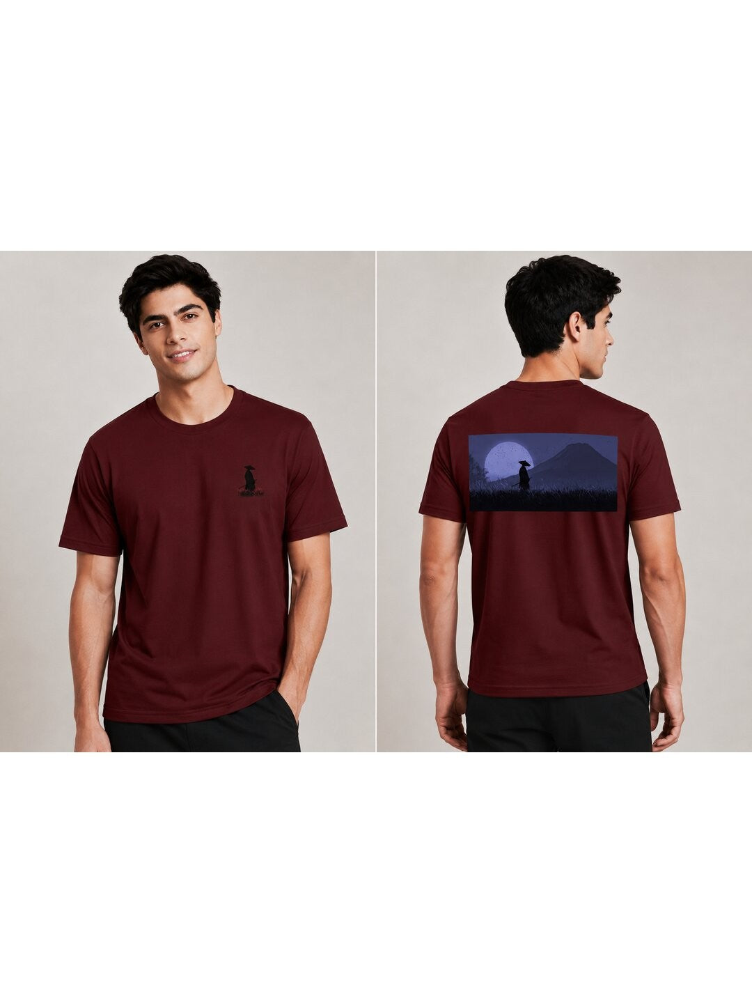 Sakura Warrior Printed Round Neck Regular Pre-customized Tshirt for Men