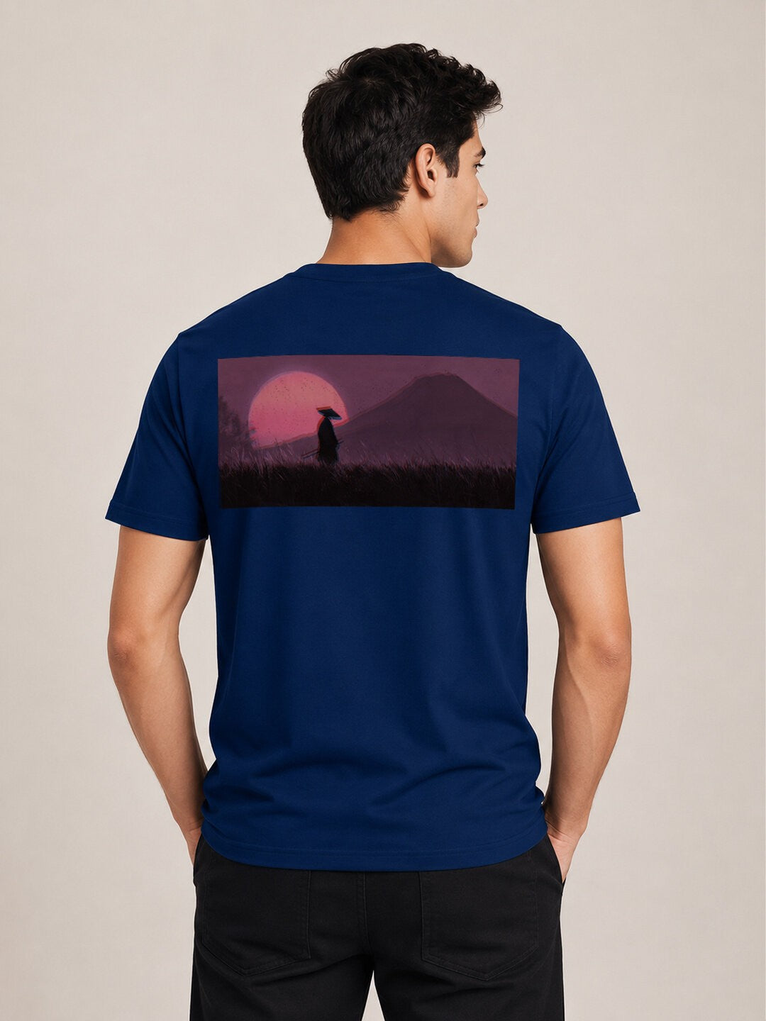 Sakura Warrior Printed Round Neck Regular Pre-customized Tshirt for Men
