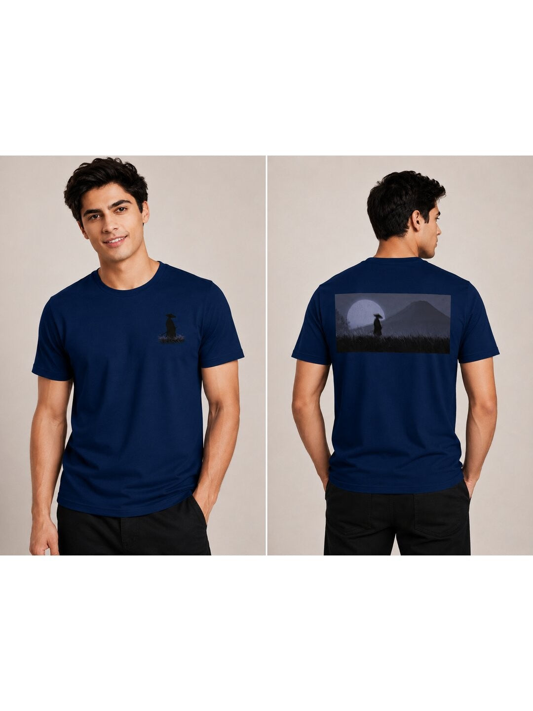 Sakura Warrior Printed Round Neck Regular Pre-customized Tshirt for Men