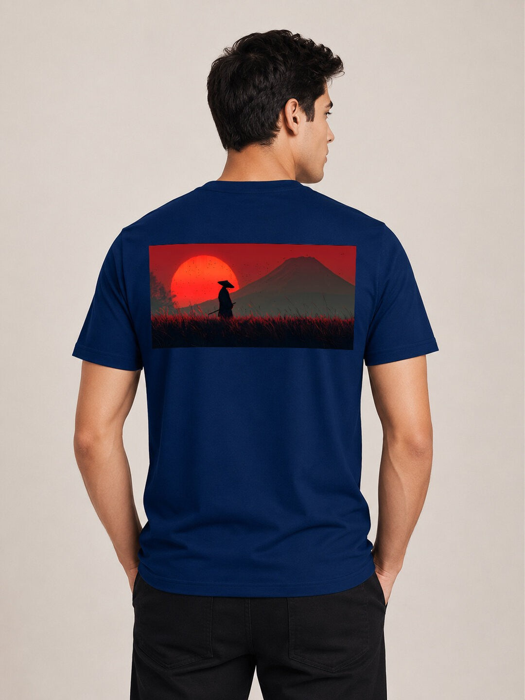 Sakura Warrior Printed Round Neck Regular Pre-customized Tshirt for Men