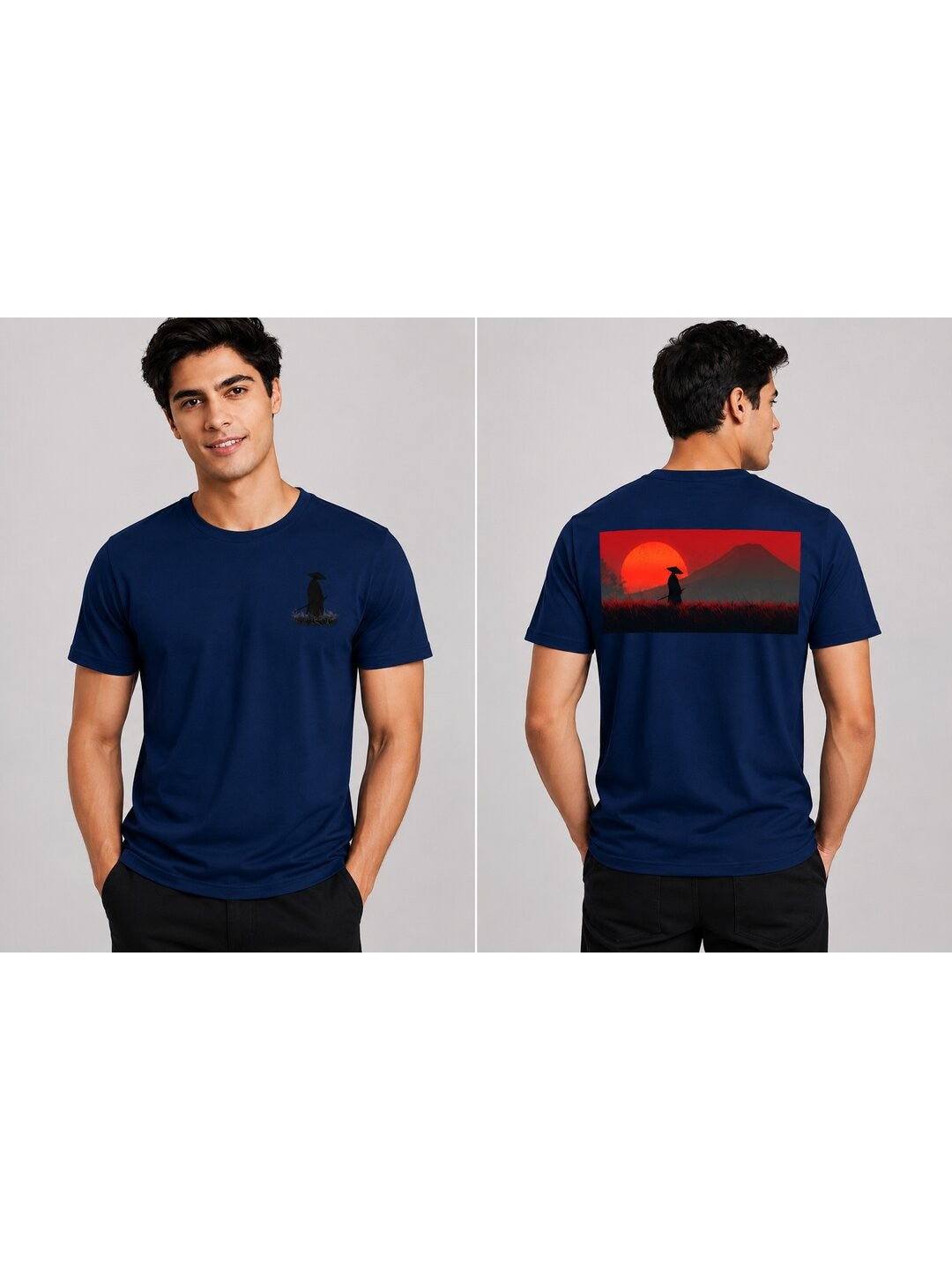 Sakura Warrior Printed Round Neck Regular Pre-customized Tshirt for Men