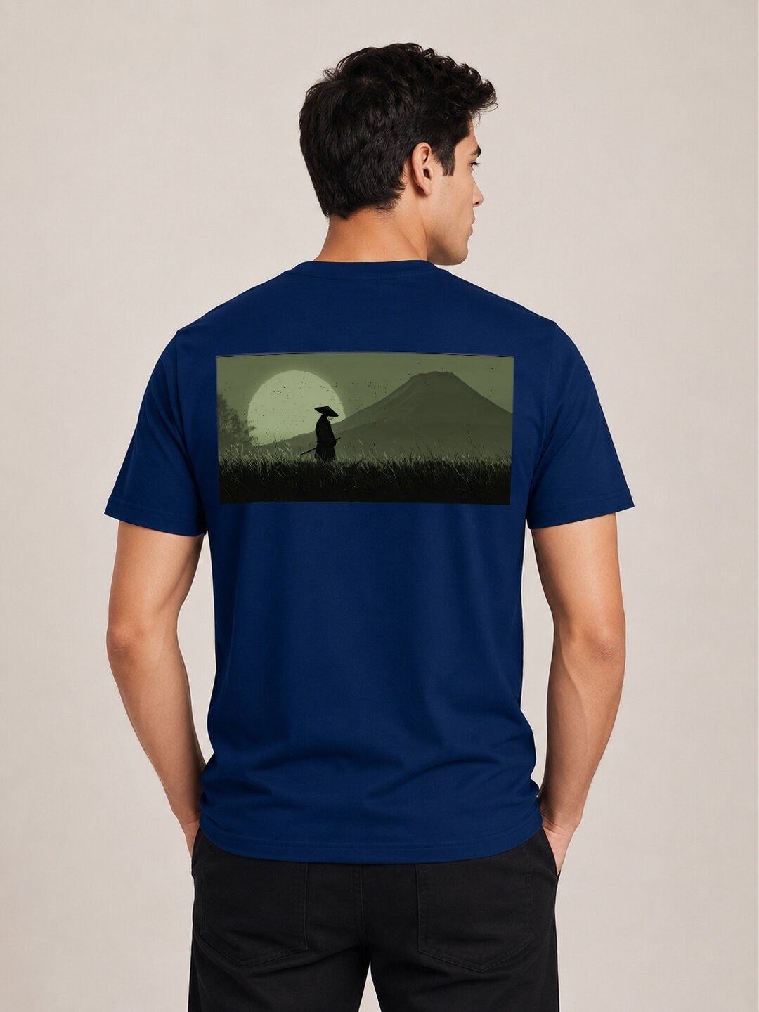 Sakura Warrior Printed Round Neck Regular Pre-customized Tshirt for Men