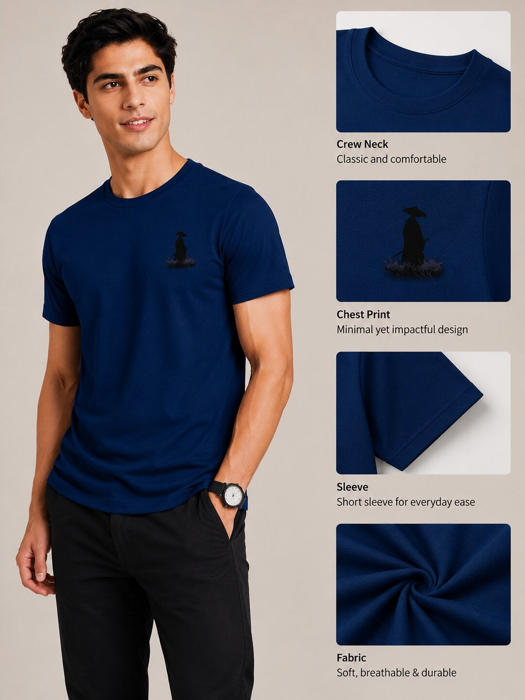 Sakura Warrior Printed Round Neck Regular Pre-customized Tshirt for Men
