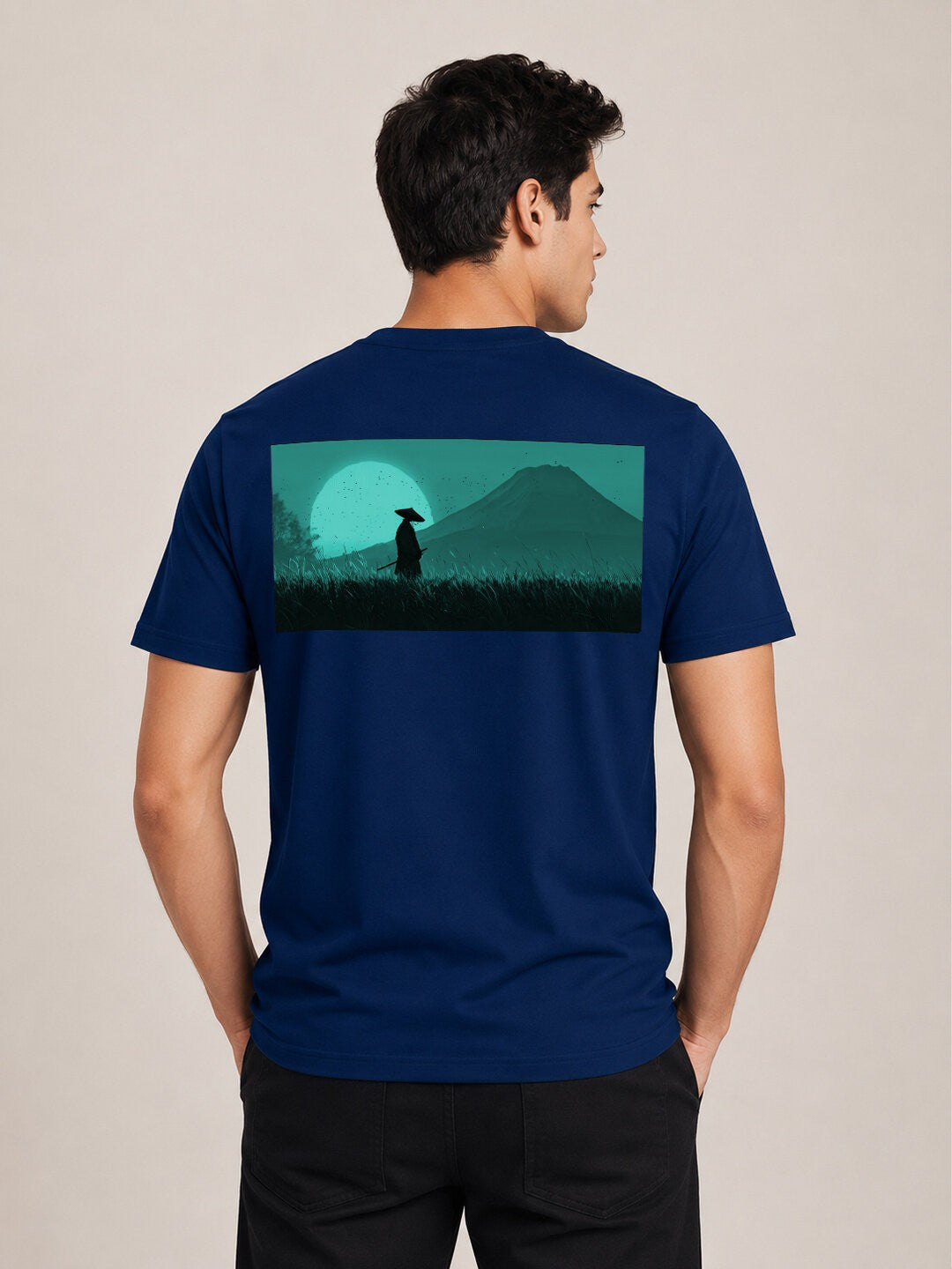 Sakura Warrior Printed Round Neck Regular Pre-customized Tshirt for Men