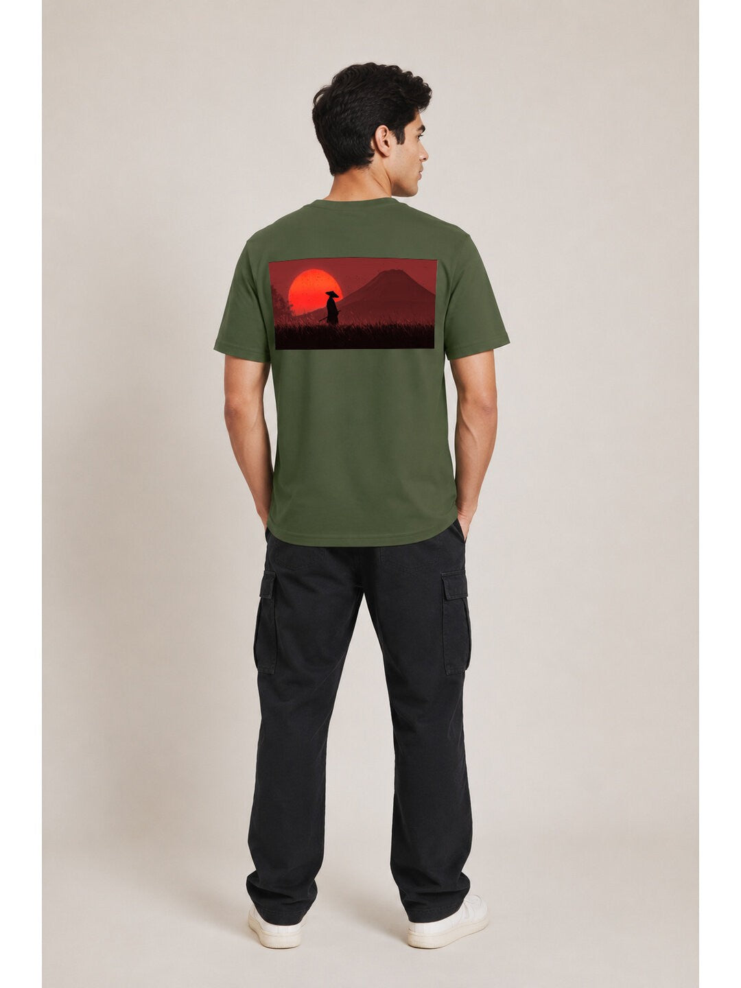 Sakura Warrior Printed Round Neck Regular Pre-customized Tshirt for Men