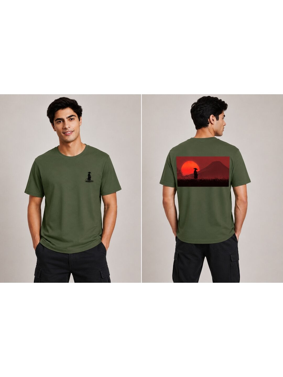Sakura Warrior Printed Round Neck Regular Pre-customized Tshirt for Men