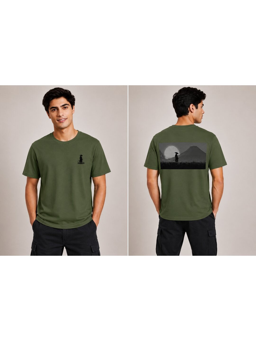 Sakura Warrior Printed Round Neck Regular Pre-customized Tshirt for Men