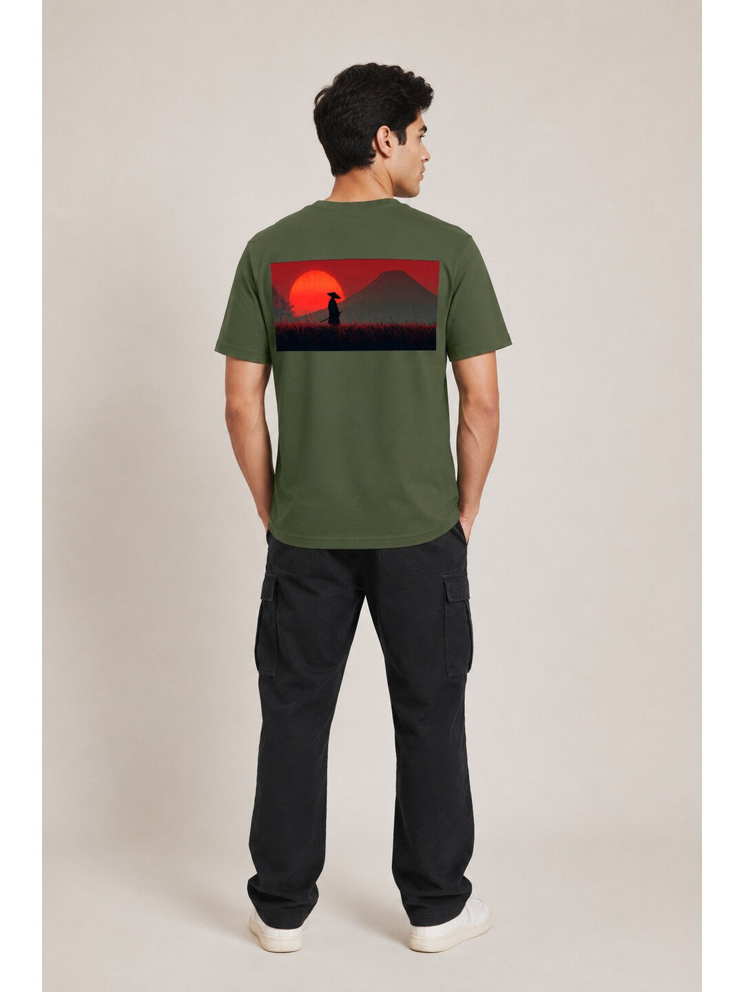 Sakura Warrior Printed Round Neck Regular Pre-customized Tshirt for Men
