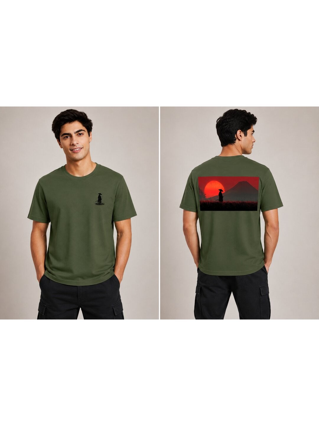 Sakura Warrior Printed Round Neck Regular Pre-customized Tshirt for Men