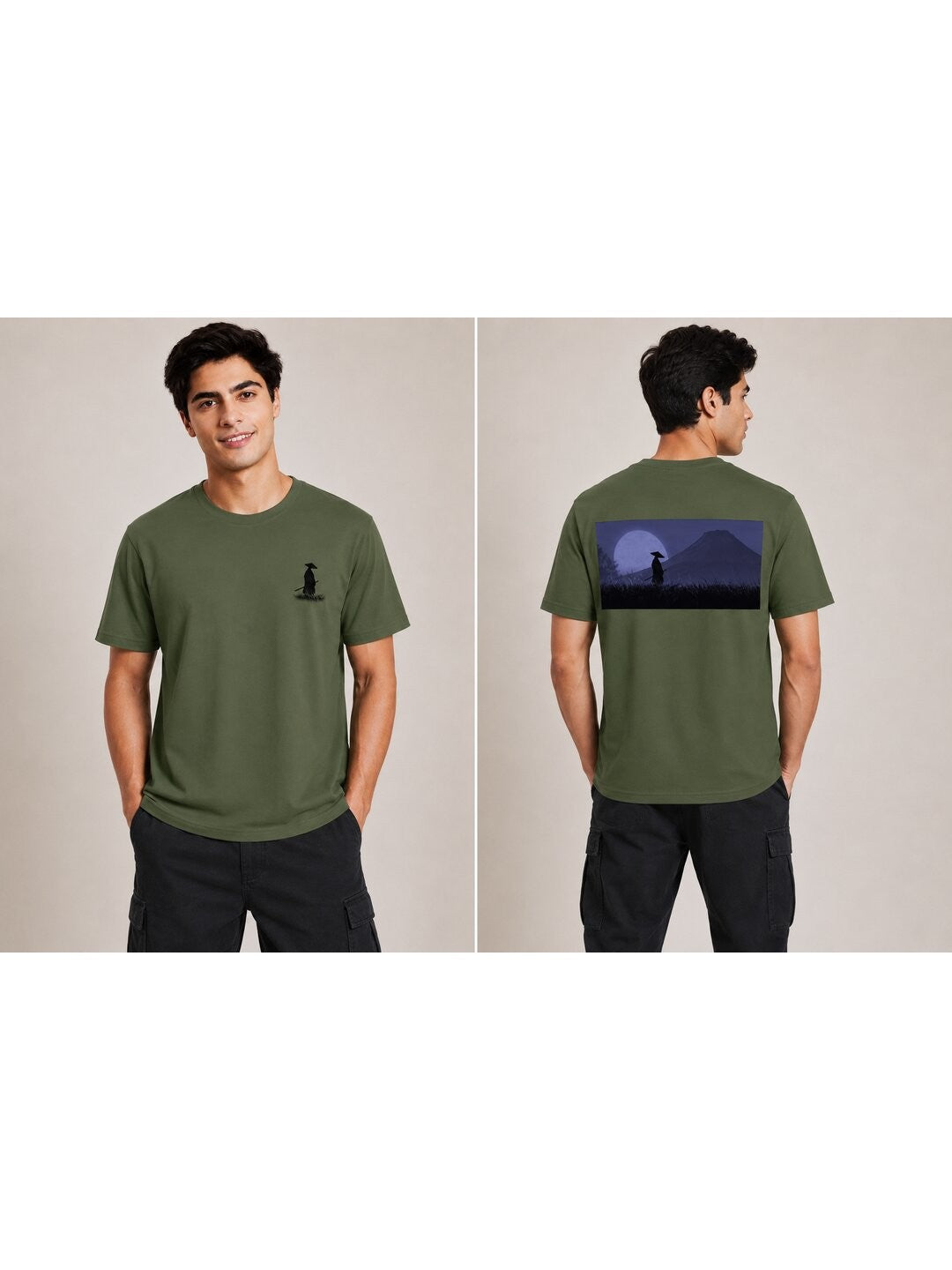 Sakura Warrior Printed Round Neck Regular Pre-customized Tshirt for Men