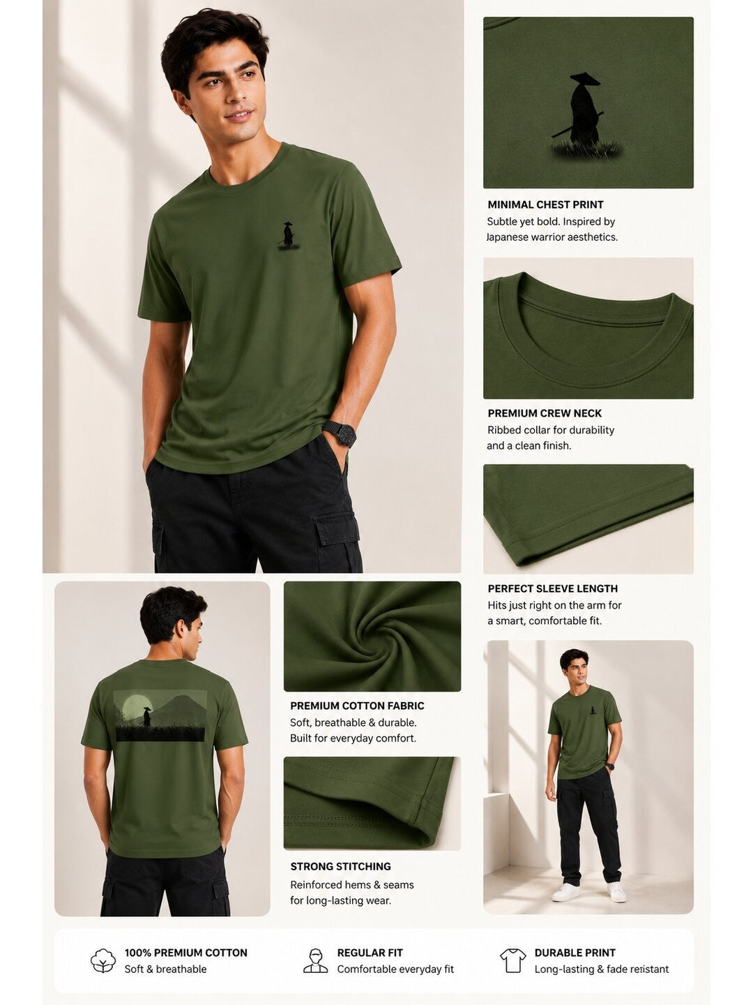 Sakura Warrior Printed Round Neck Regular Pre-customized Tshirt for Men