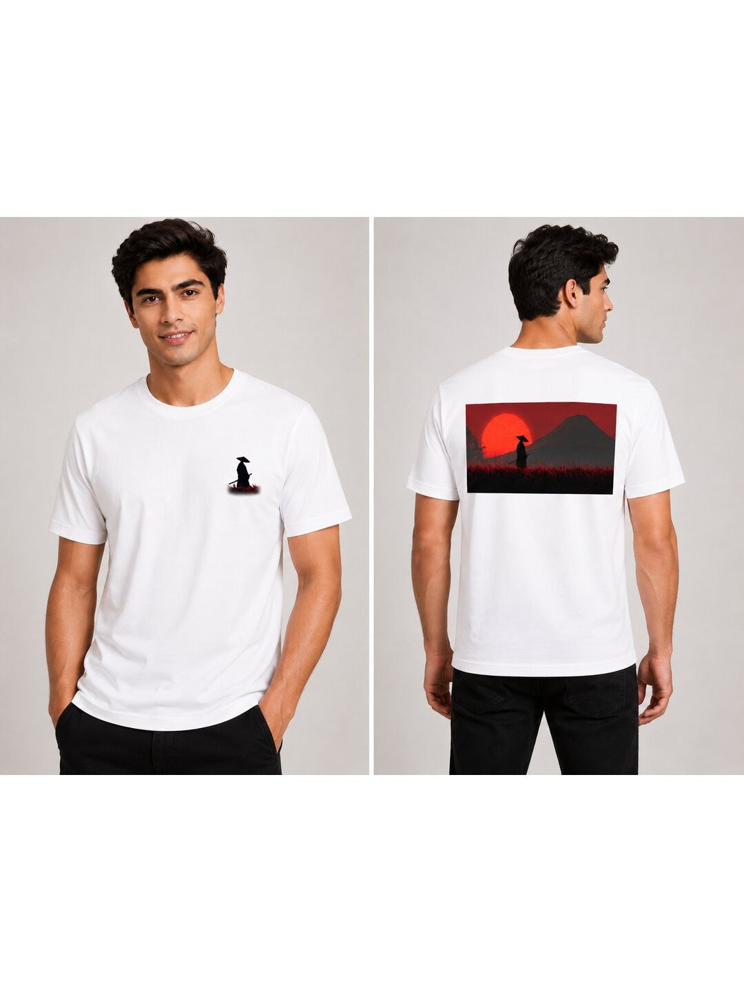 Sakura Warrior Printed Round Neck Regular Pre-customized Tshirt for Men