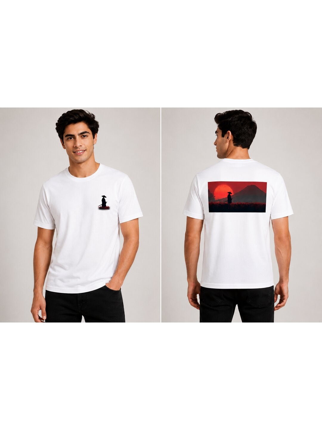 Sakura Warrior Printed Round Neck Regular Pre-customized Tshirt for Men