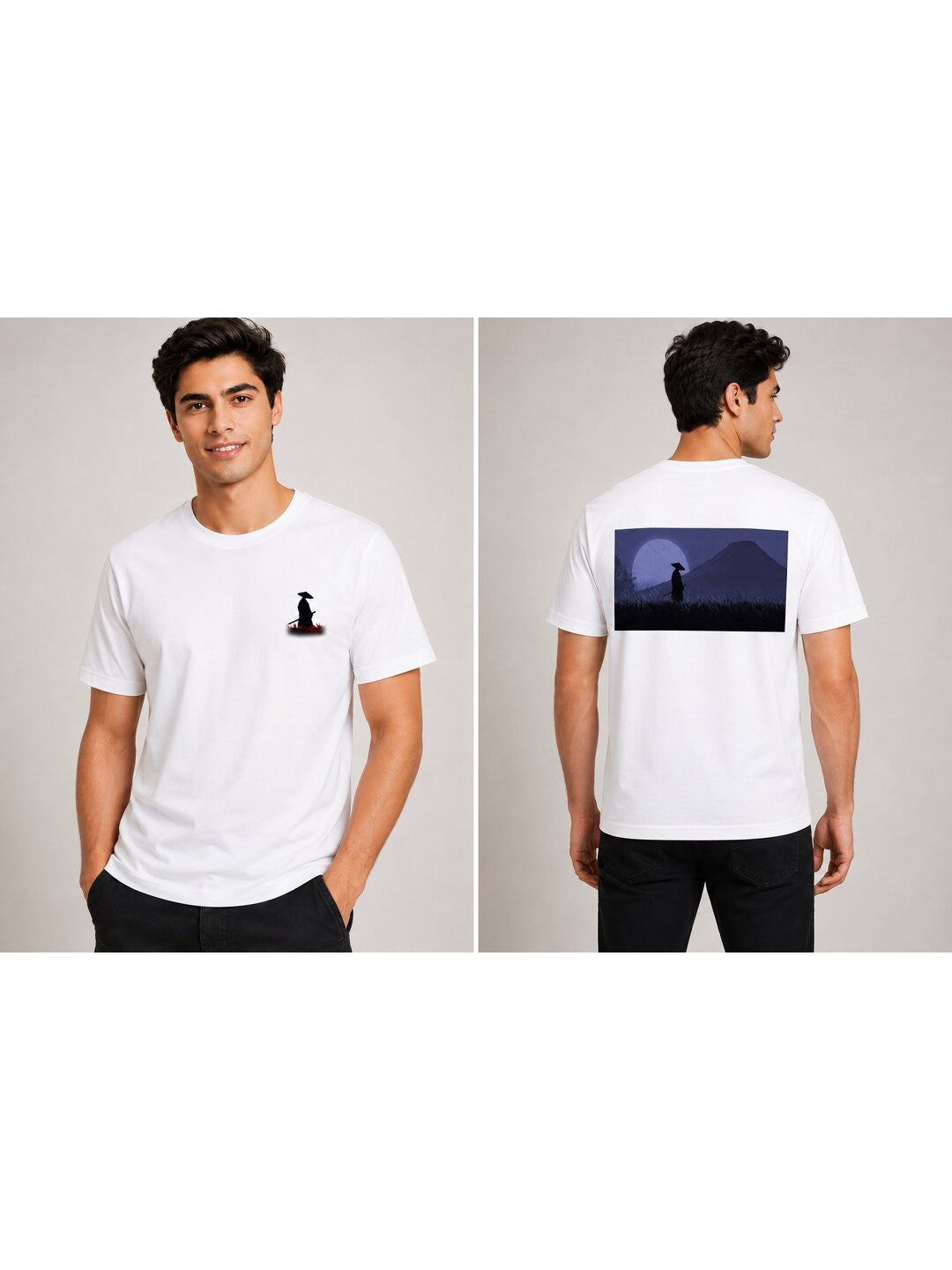 Sakura Warrior Printed Round Neck Regular Pre-customized Tshirt for Men
