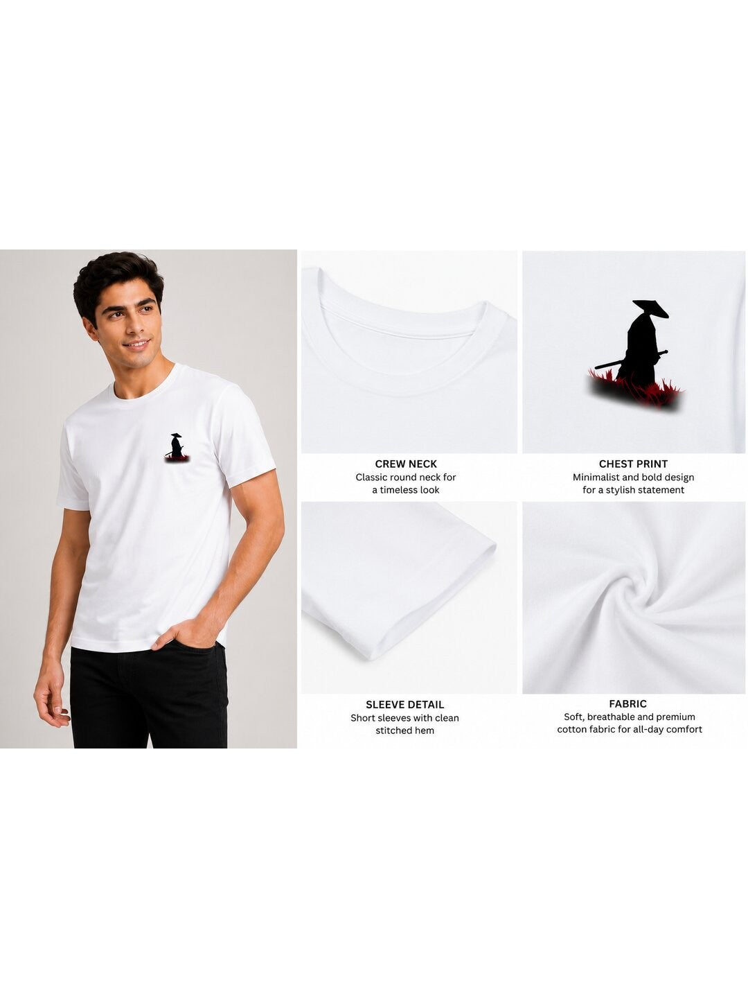 Sakura Warrior Printed Round Neck Regular Pre-customized Tshirt for Men