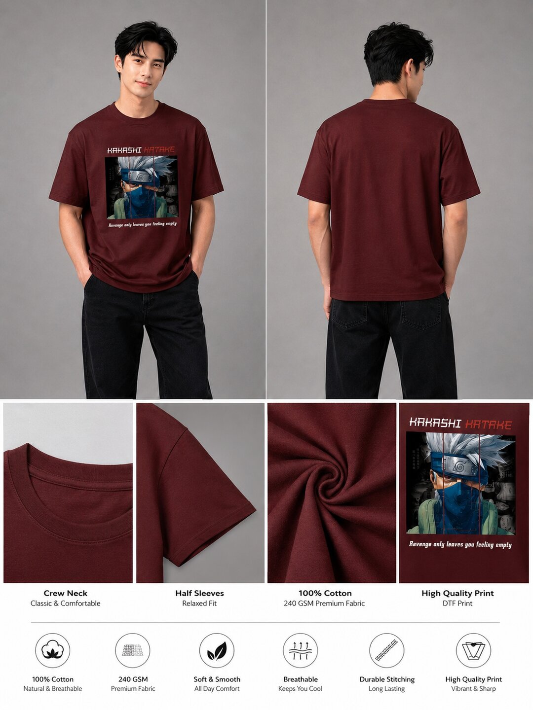 Moon Ninja Printed Round Neck Regular Pre-customized Tshirt for Men