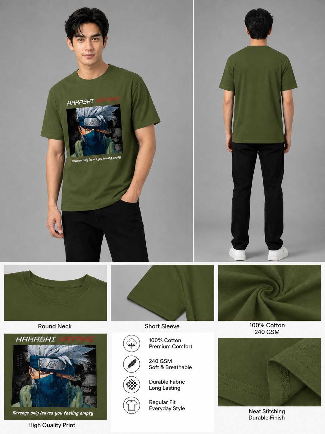 Moon Ninja Printed Round Neck Regular Pre-customized Tshirt for Men