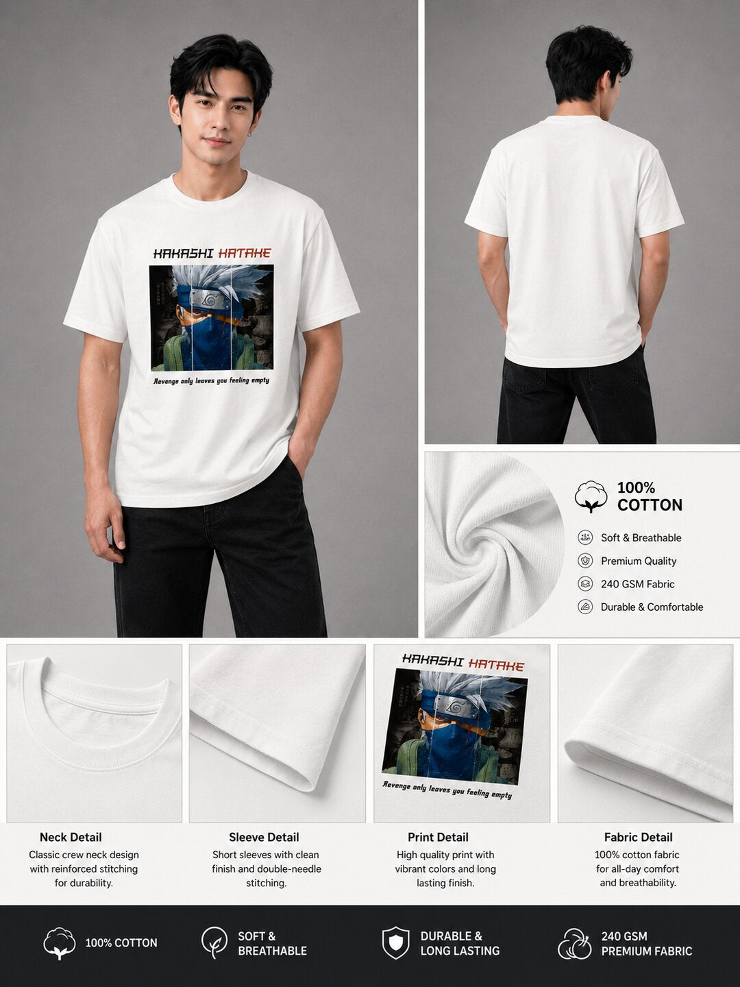 Moon Ninja Printed Round Neck Regular Pre-customized Tshirt for Men