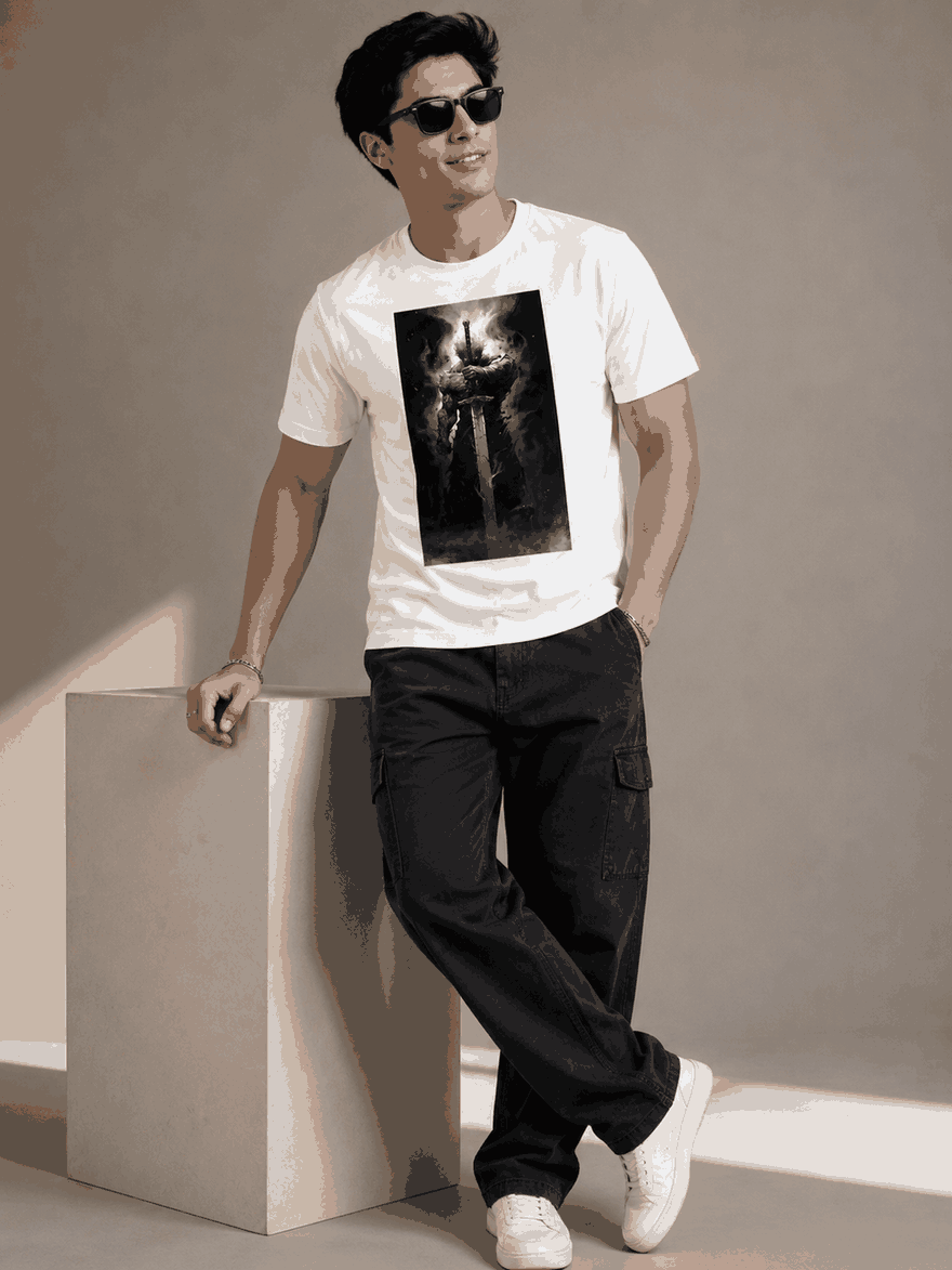 Battle Chibi Printed Round Neck Regular Pre-customized Tshirt for Men