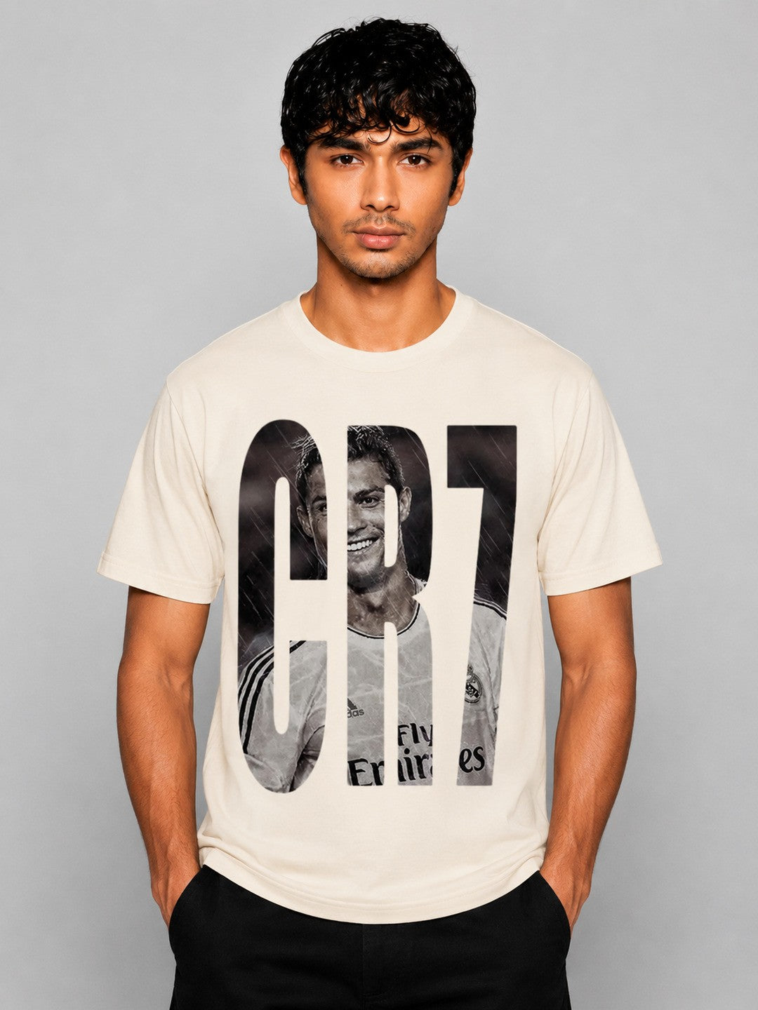 CR7 Printed Round Neck Regular Pre-customized Tshirt for Men