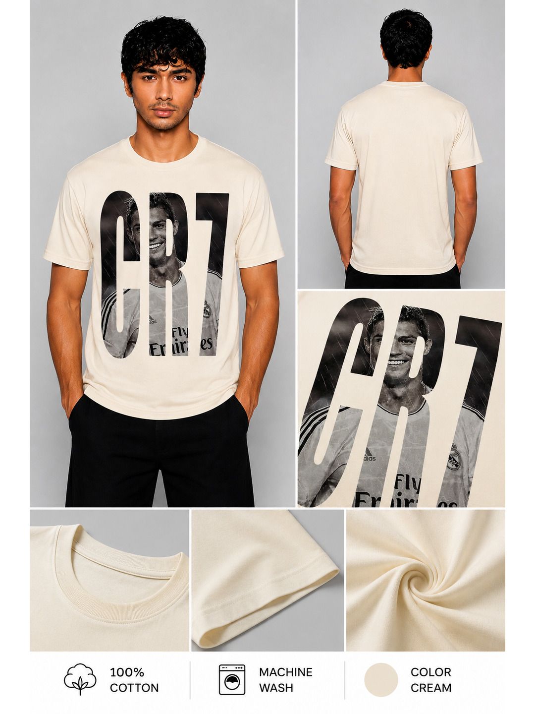 CR7 Printed Round Neck Regular Pre-customized Tshirt for Men