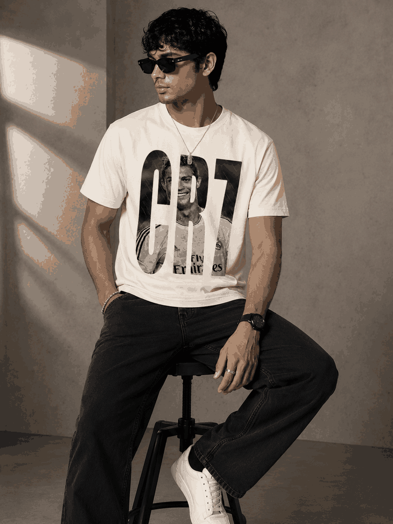 CR7 Printed Round Neck Regular Pre-customized Tshirt for Men
