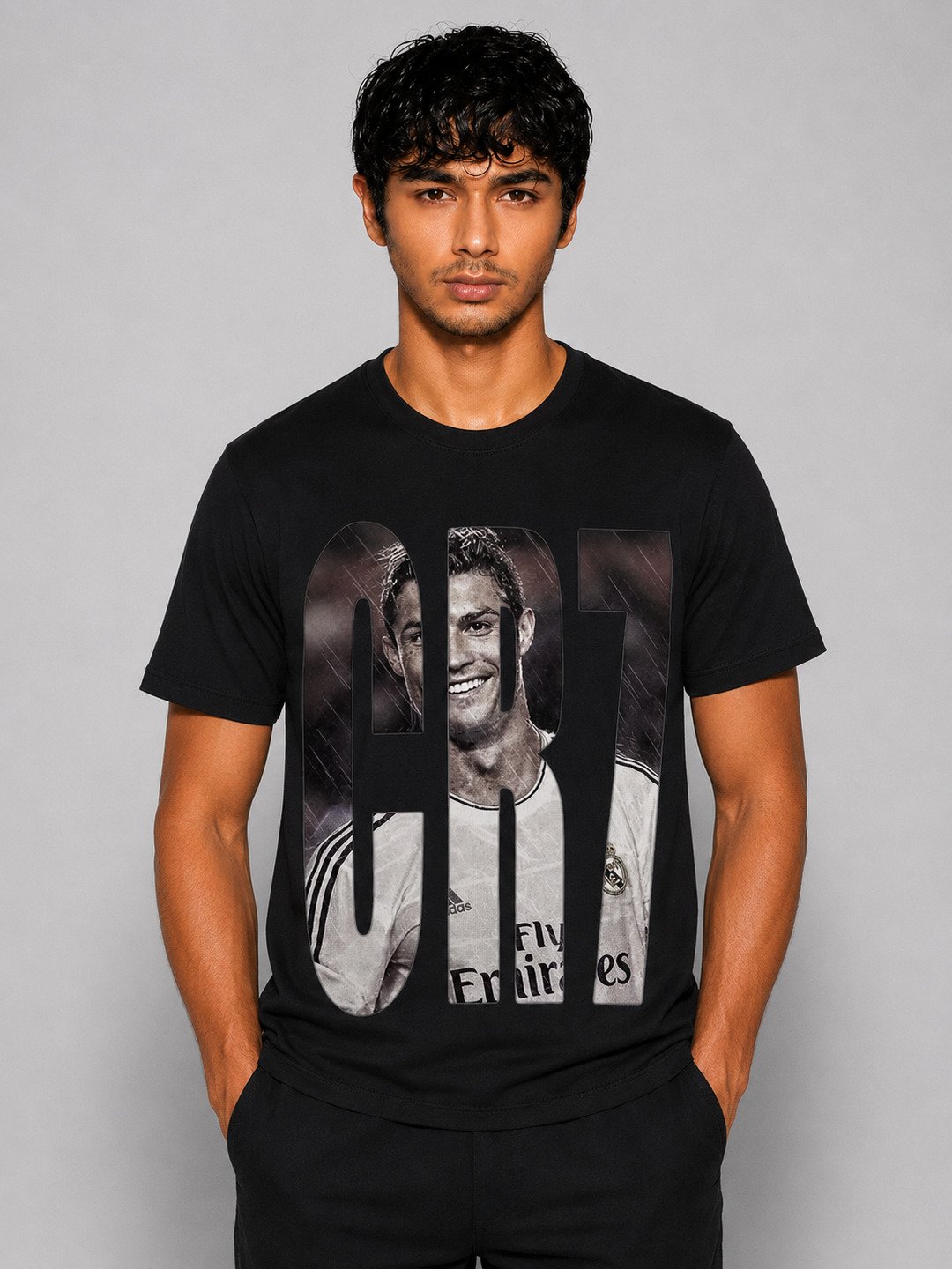 CR7 Printed Round Neck Regular Pre-customized Tshirt for Men