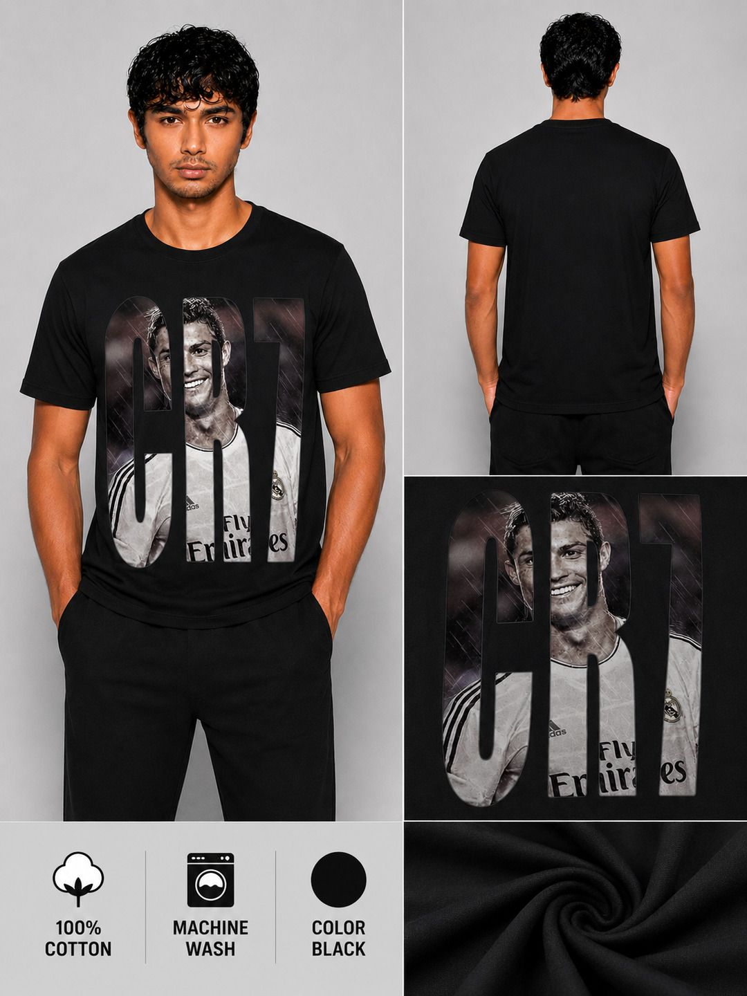 CR7 Printed Round Neck Regular Pre-customized Tshirt for Men