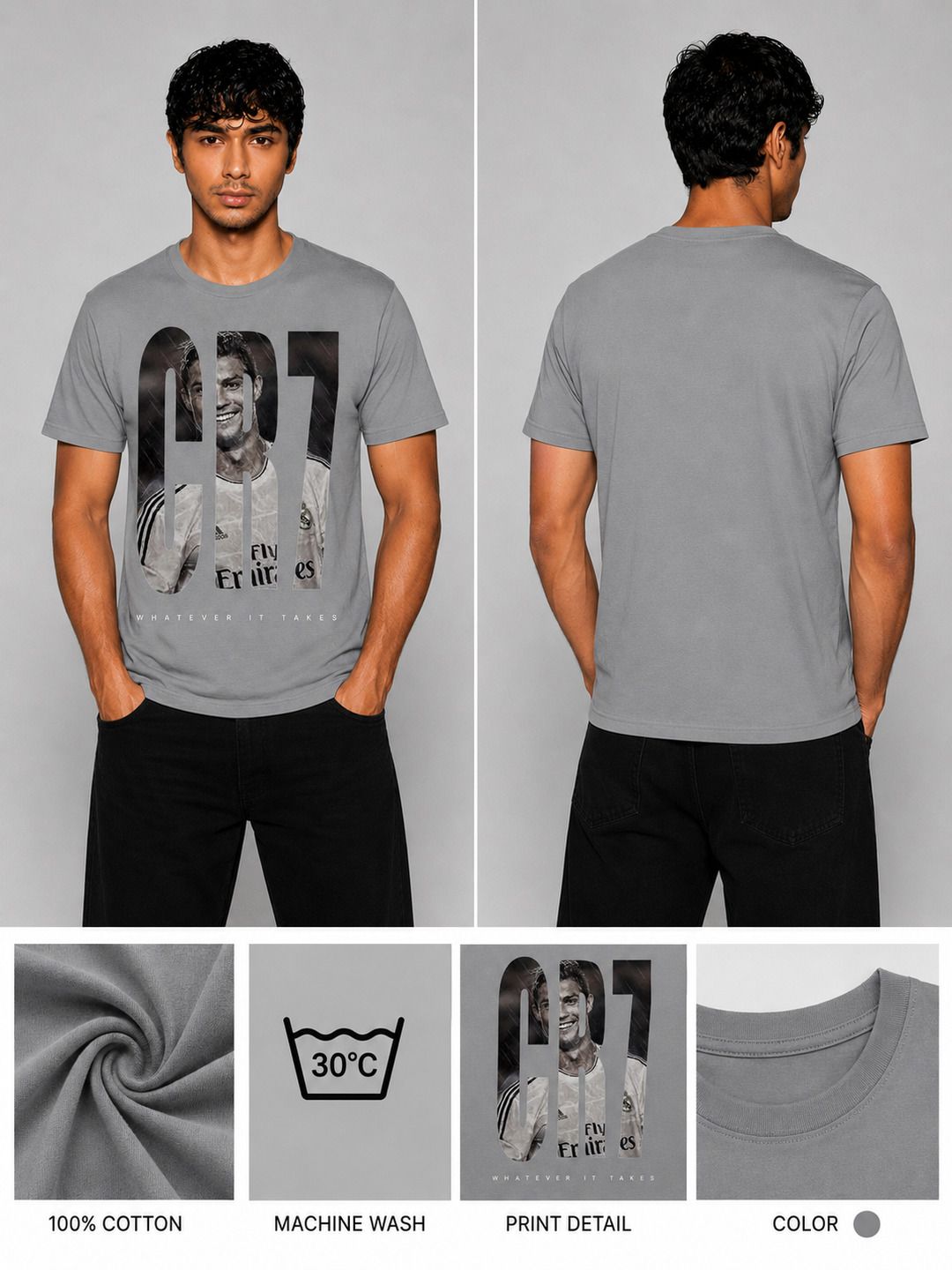 CR7 Printed Round Neck Regular Pre-customized Tshirt for Men