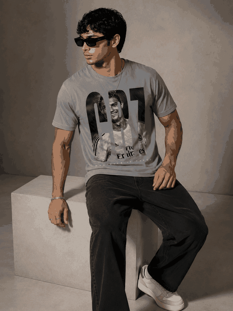 CR7 Printed Round Neck Regular Pre-customized Tshirt for Men