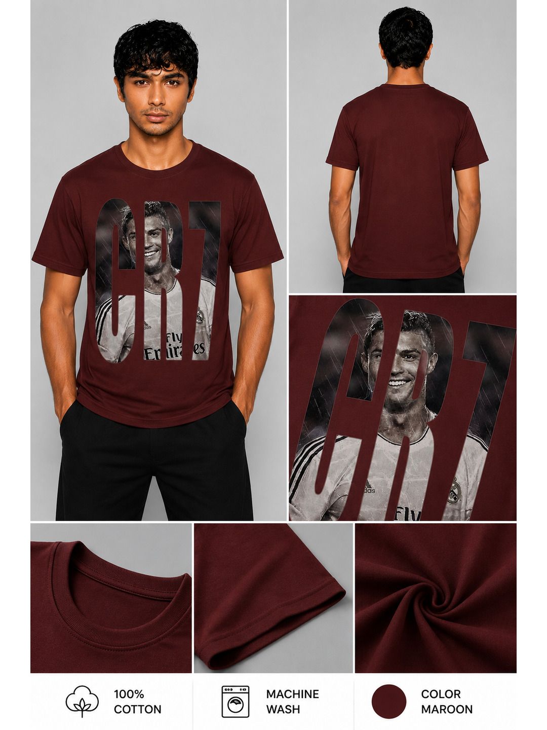 CR7 Printed Round Neck Regular Pre-customized Tshirt for Men