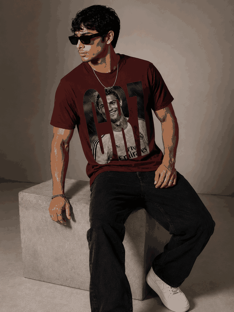 CR7 Printed Round Neck Regular Pre-customized Tshirt for Men