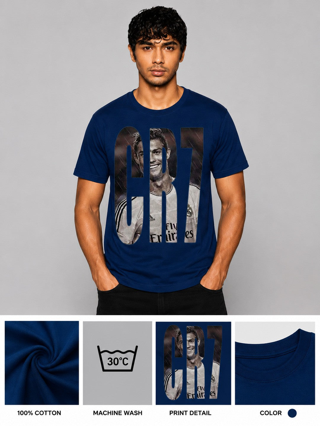 CR7 Printed Round Neck Regular Pre-customized Tshirt for Men