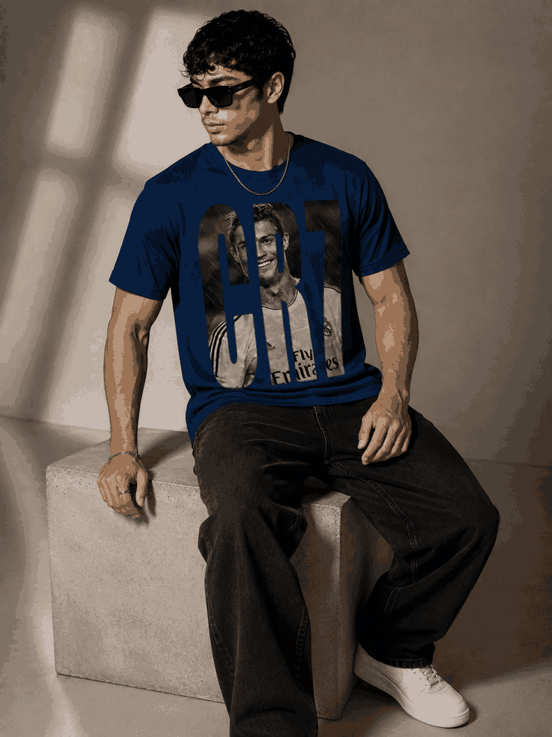 CR7 Printed Round Neck Regular Pre-customized Tshirt for Men